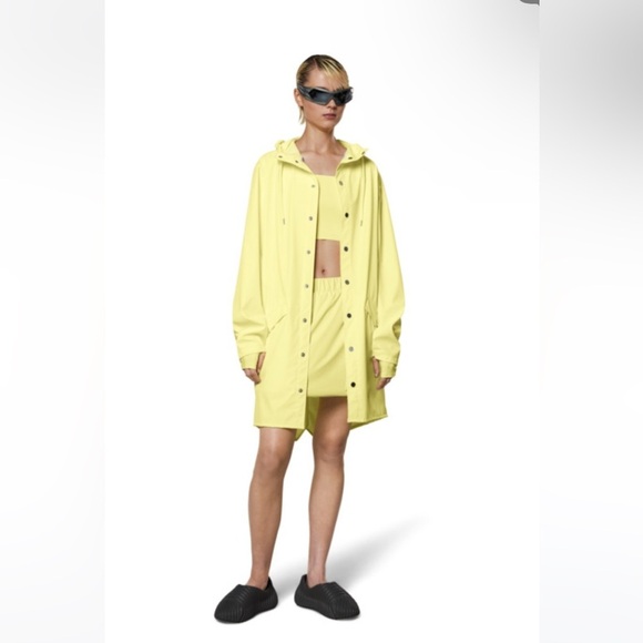RAINS Long Rain Jacket in rare yellow “straw” color. NWT - Picture 1 of 4